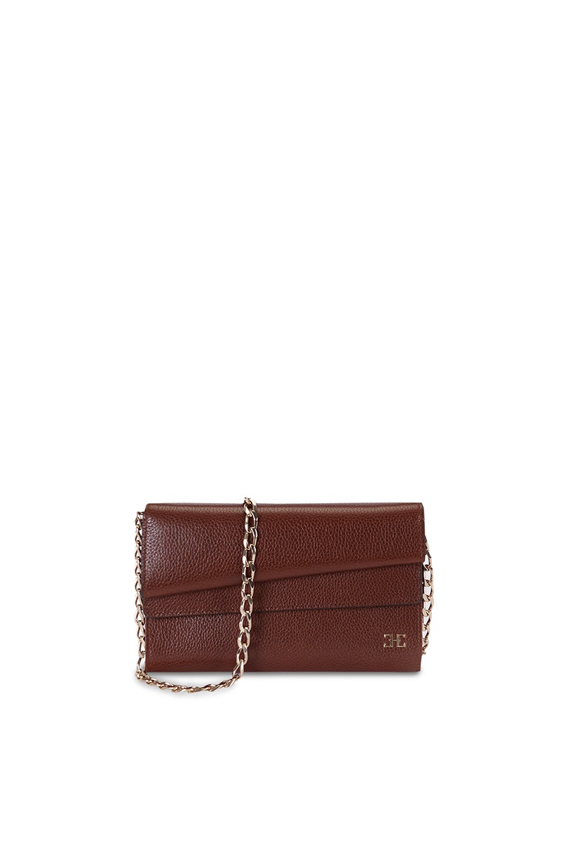 Drapé_Shoulder_RectangularMini_Brown_2 Bolso de piel marrón marca HedenBrand, colección Drape Shoulder terracota