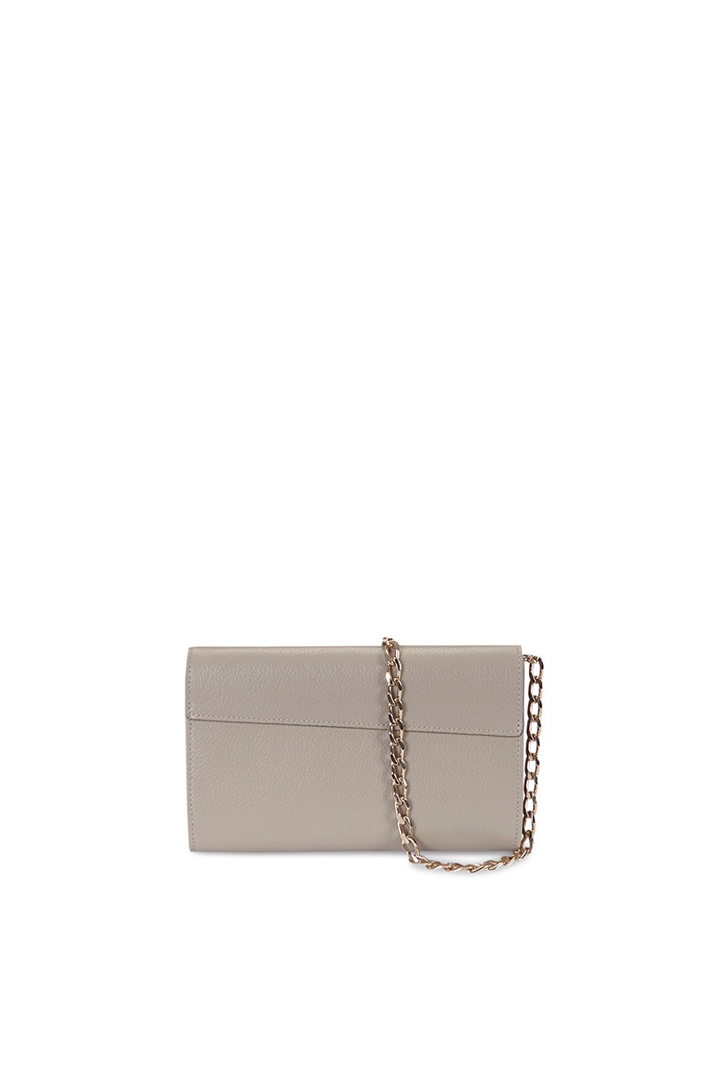 Bolso de piel gris marca HedenBrand, colección Drape Shoulder terracota
