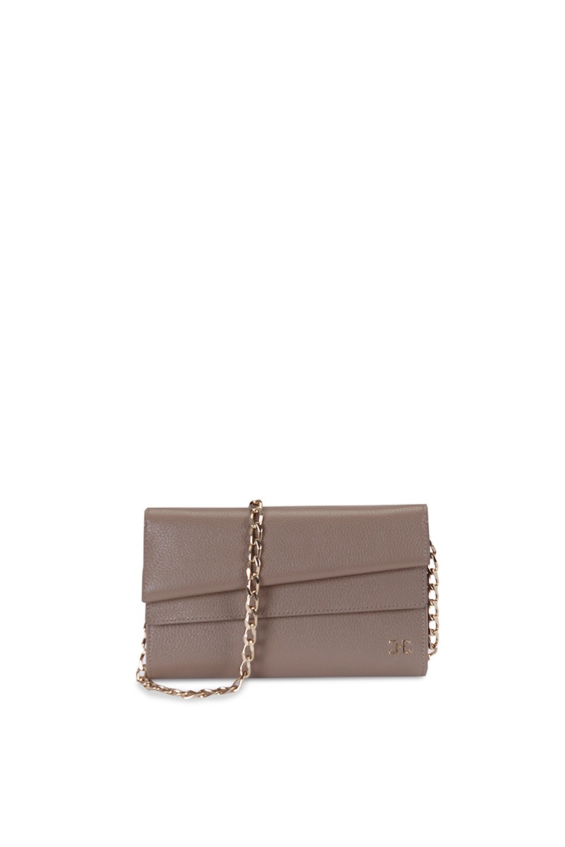 Drapé_Shoulder_RectangularMini_Topo_2 Bolso de piel gris marca HedenBrand, colección Drape Shoulder terracota
