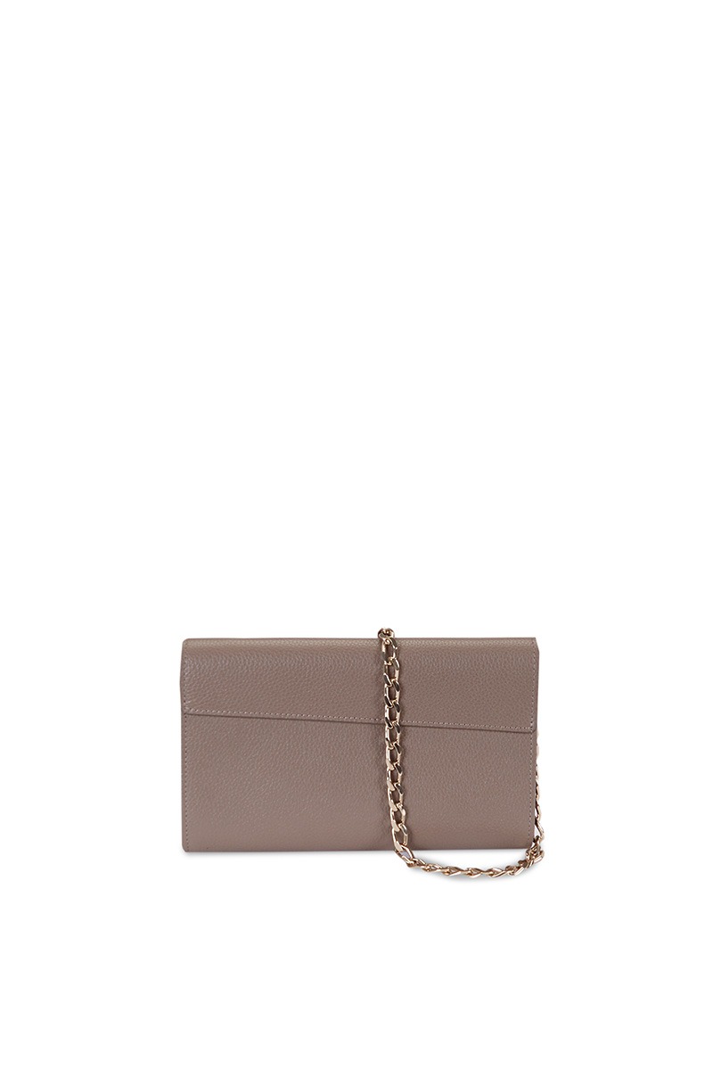 Drapé_Shoulder_RectangularMini_Topo_3 Bolso de piel gris marca HedenBrand, colección Drape Shoulder terracota