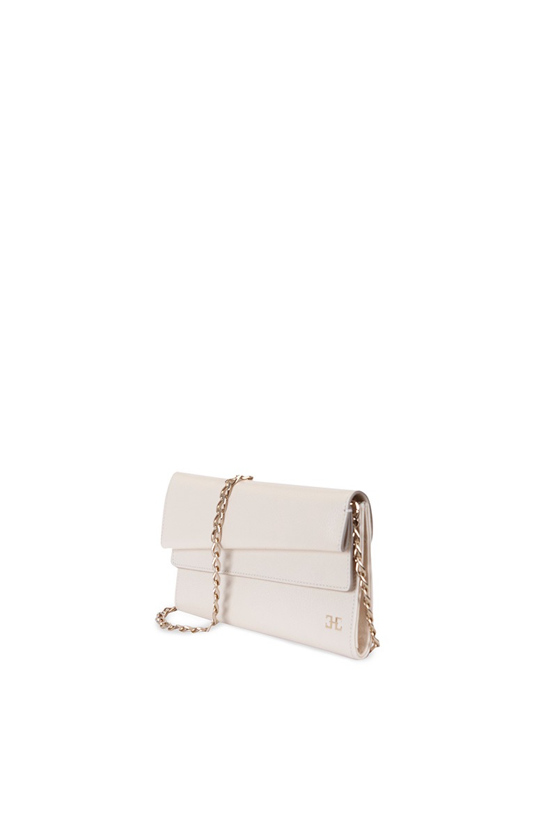 Drapé_Shoulder_RectangularMini_White_2 Bolso de piel blanco marca HedenBrand, colección Drape Shoulder terracota