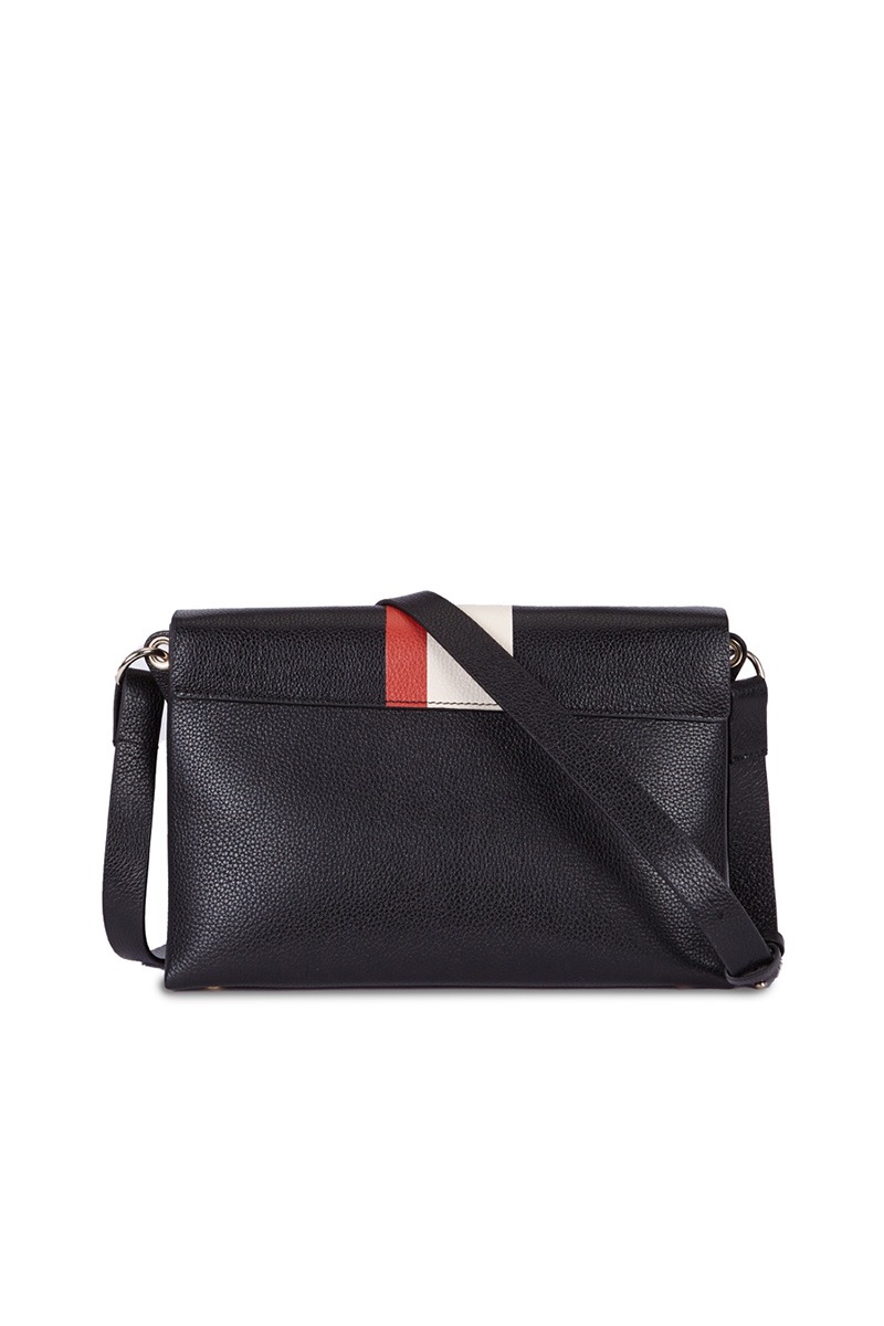 Drapé_Graphic_black_3 Bolso de piel negro con banda vertical blanca y roja marca HedenBrand, colección Drape Graphic terracota