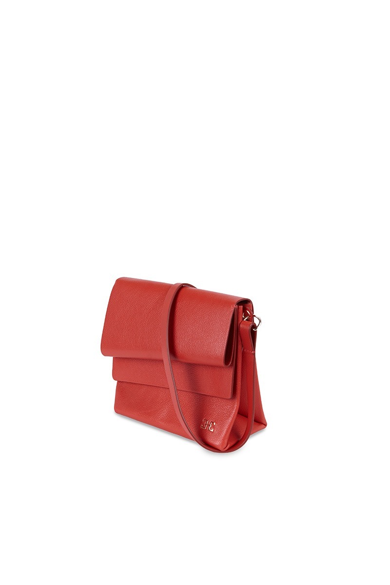 Drapé_Shoulder_RectangularPM_SQUARE_Terracota_2 Bolso de piel rojo terracota marca HedenBrand, colección Drape Shoulder Square PM